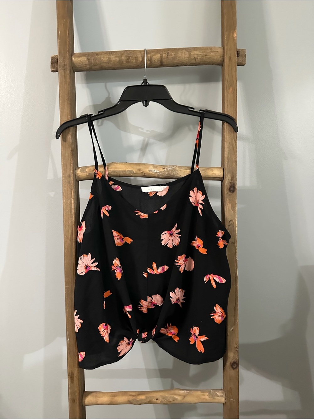 Lush Black Floral Twist-Front Cami - Pink & Orange Blossoms